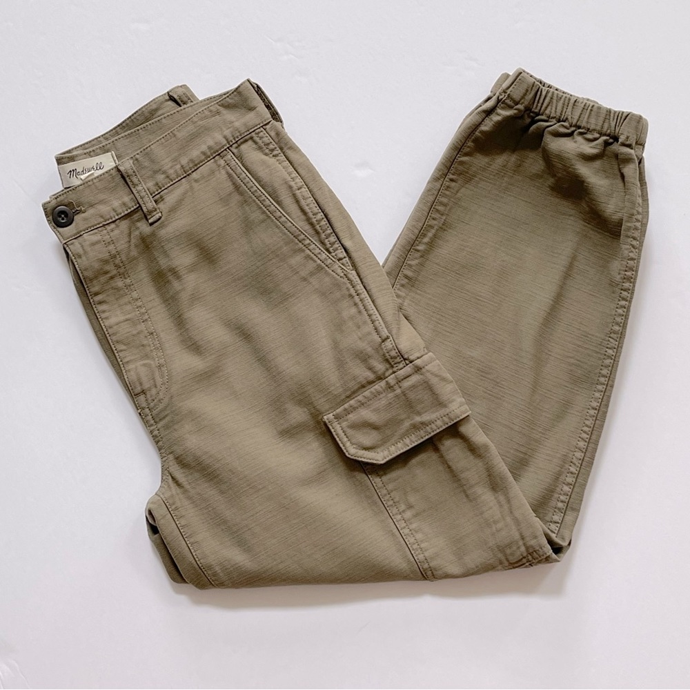 Madewell high waist green cargo pants with elastic bottom